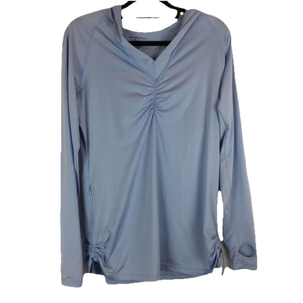 ExOfficio Women’s Hooded Top Sol Cool Ice Blue Long Sleeve Thumbhole Zip Pocket